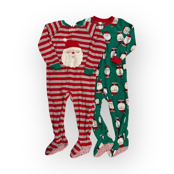 Carters Just One You Fleece Santa Clause Christmas Footed Pajamas Size 2 Toddler - Picture 1 of 16